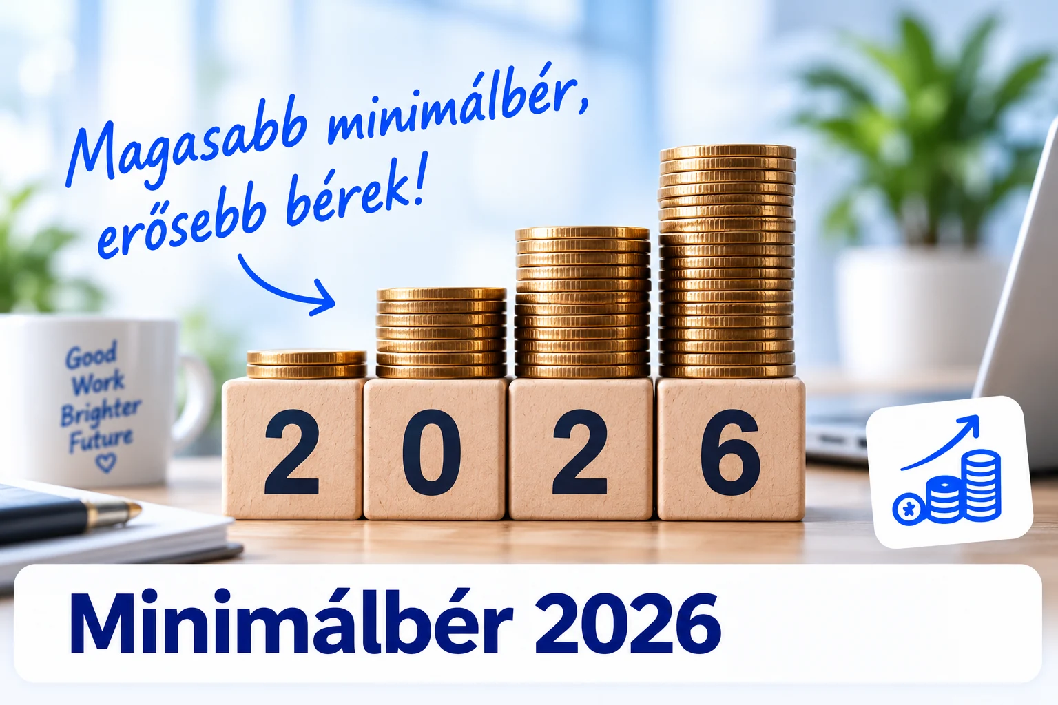 Érmeoszlopok és 2026-os évszám – minimálbér