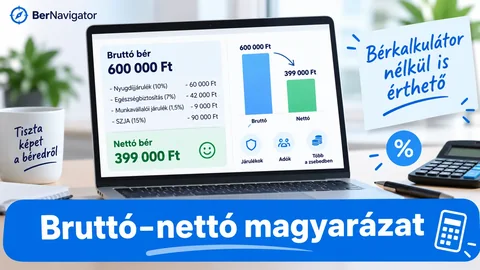 Bruttó és nettó bér szemléltetése laptop képernyőjén