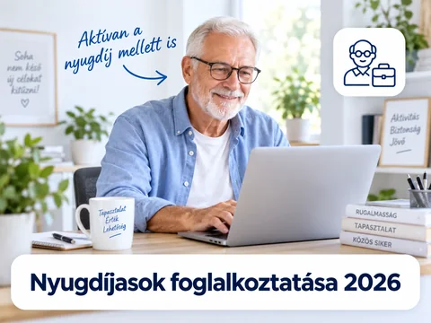 Idős férfi laptopnál – nyugdíjasok foglalkoztatása