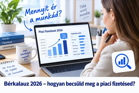 Piaci fizetéseket szemléltető grafikon laptopon – bérkalauz 2026